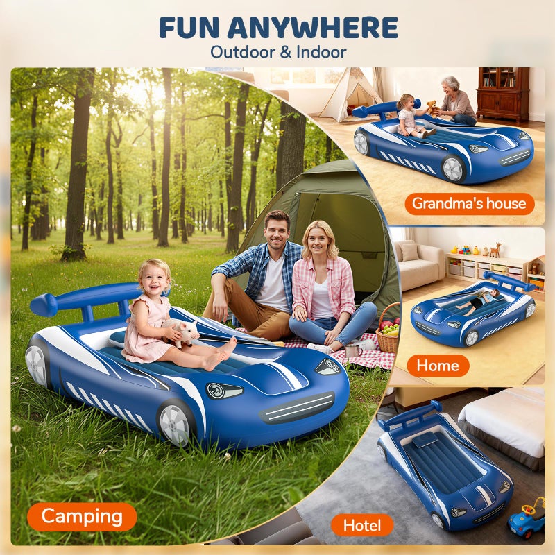 Deeteck Inflatable Toddler Travel Bed - Kids Air Mattress with Car Design,Toddler Blow Up Mattress for Baby Camping, Travel, Hotel, Grandma's Sleepovers or Home Use, Includes Electric Pump - Image 3