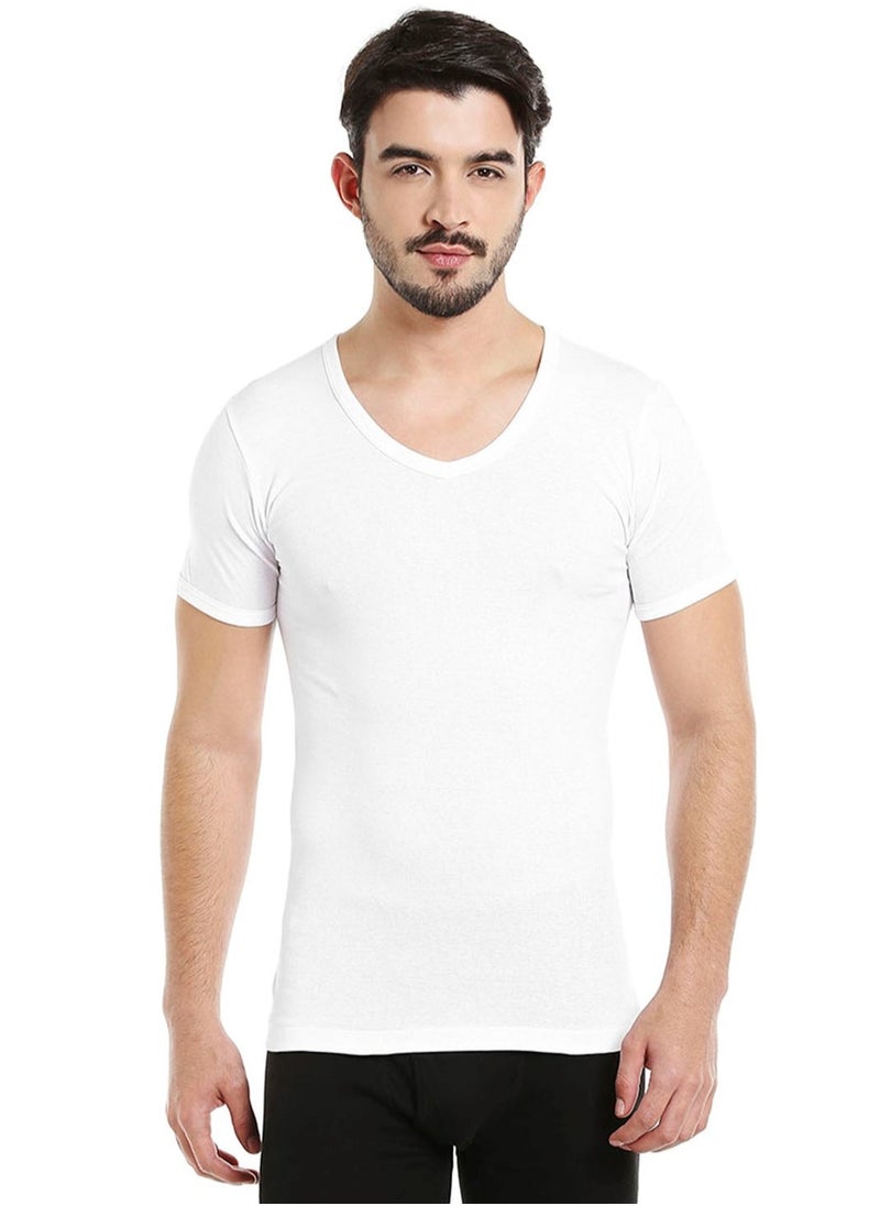 BYC MEN'S V-NECK COTTON UNDERSHIRT (PACK OF 3) - WHITE  - Image 3