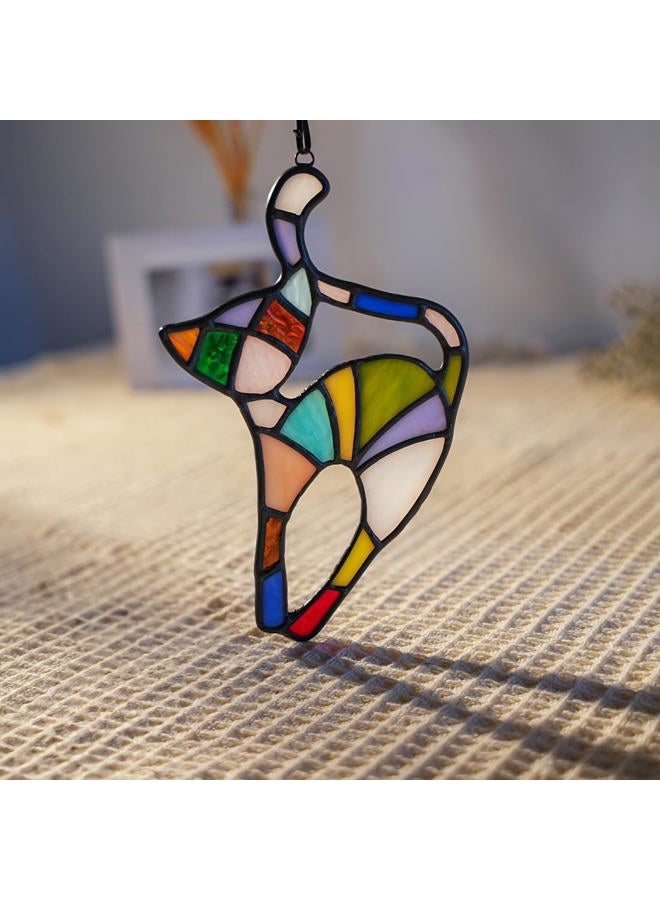 BOXCASA Cat Stained Glass Suncatcher for Window,Rainbow Cat Stretching Rainbow Bridge Pet Memorial Gifts for Cat Lovers,Colorful Stained Glass Window Hanging for Home Window,Cat Themed Gifts for Women - Image 2