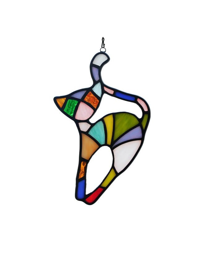 BOXCASA Cat Stained Glass Suncatcher for Window,Rainbow Cat Stretching Rainbow Bridge Pet Memorial Gifts for Cat Lovers,Colorful Stained Glass Window Hanging for Home Window,Cat Themed Gifts for Women - Image 1