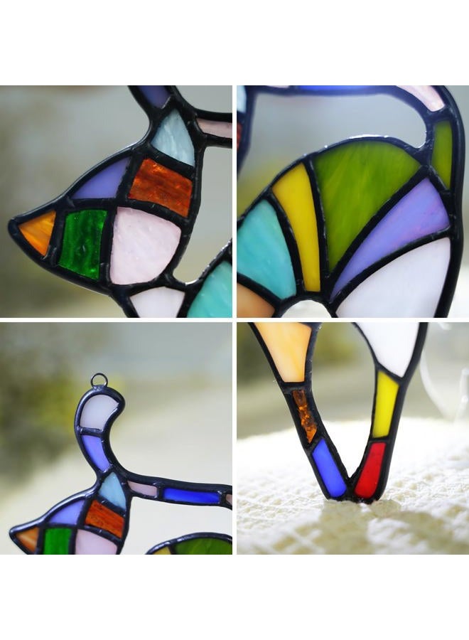 BOXCASA Cat Stained Glass Suncatcher for Window,Rainbow Cat Stretching Rainbow Bridge Pet Memorial Gifts for Cat Lovers,Colorful Stained Glass Window Hanging for Home Window,Cat Themed Gifts for Women - Image 3