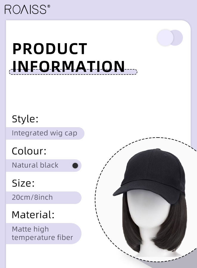 roaiss Short Baseball Cap Wig with Straight Hair Extension Synthetic Wig Hat for Women Adjustable Black Baseball Hat Wig, 20cm (8 inch) - Image 3