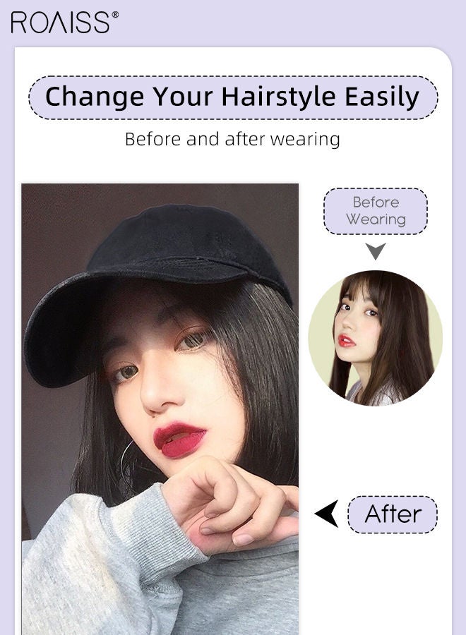 roaiss Short Baseball Cap Wig with Straight Hair Extension Synthetic Wig Hat for Women Adjustable Black Baseball Hat Wig, 20cm (8 inch) - Image 4