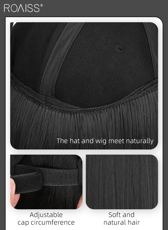 roaiss Short Baseball Cap Wig with Straight Hair Extension Synthetic Wig Hat for Women Adjustable Black Baseball Hat Wig, 20cm (8 inch) - Image 5