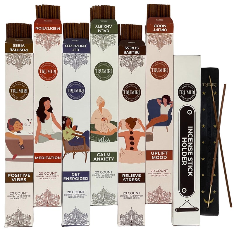 TRUMIRI Aromatherapy Incense Sticks  Total 120 InsenceSticks 20 Insense x 6 Inscents  Inciensos Aromaticos para La Casa Aroma Incents for Positive Vibes Meditation Stress Relief  Incense Holder 