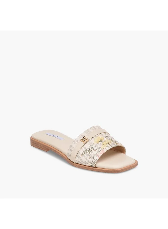 ELLE Women's Floral Print Slip-On Flat Sandals