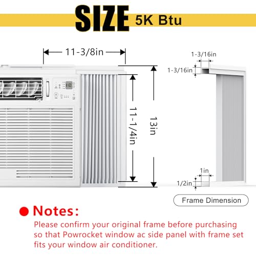 Powrocket Window AC Side Panel with Frame Set,Air Conditioner Accordion Filler Curtain Replacement Kit,Fits Most 5000 BTU Window Air Conditioner Units,White - Image 2