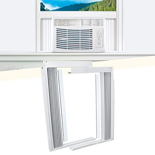 Powrocket Window AC Side Panel with Frame Set,Air Conditioner Accordion Filler Curtain Replacement Kit,Fits Most 5000 BTU Window Air Conditioner Units,White - Image 1