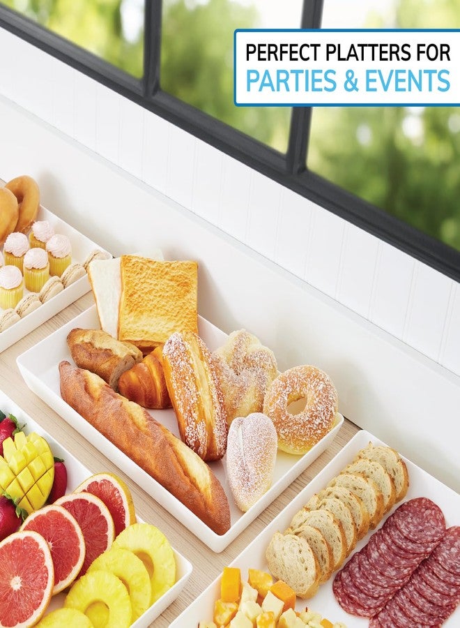 US Acrylic White Plastic Serving Trays (Set of 4) 15” x 10” | Large Unbreakable Reusable Rectangular Party Platters | Serve Appetizers, Fruit, Veggies, & Desserts | BPA-Free & Made in USA - Image 4