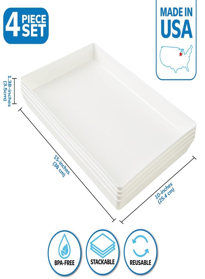 US Acrylic White Plastic Serving Trays (Set of 4) 15” x 10” | Large Unbreakable Reusable Rectangular Party Platters | Serve Appetizers, Fruit, Veggies, & Desserts | BPA-Free & Made in USA - Image 2
