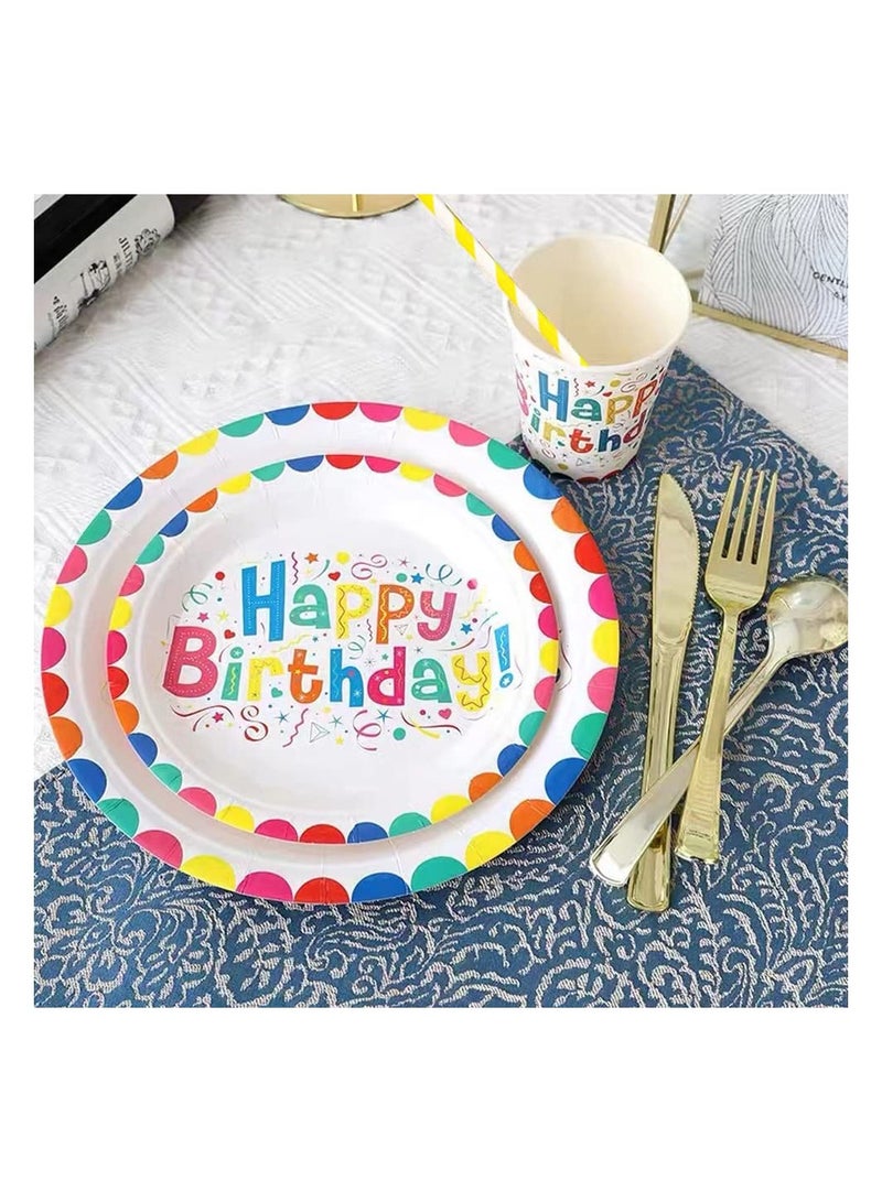 132 Pcs Birthday Party Tableware Set Party Paper Plates Cups Napkins Tablecloth Straws Birthday Party Supplies Decorations for 20 Guests - Image 5