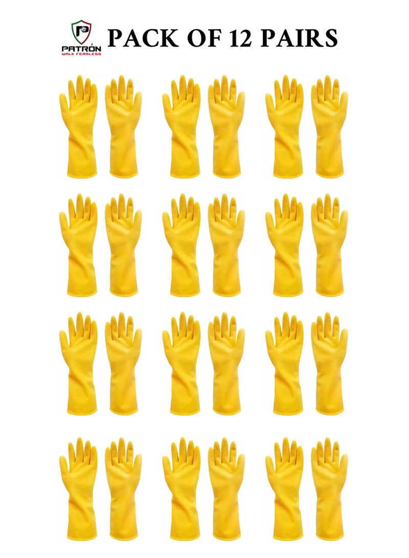 Patron Pack Of 12 Pairs Of Patron Yellow Kitchen House Hold Cleaning Gloves For A Spotless Shine - Image 1