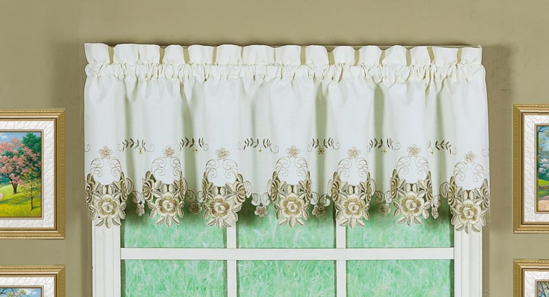 Today's Curtain Verona Reverse Embroidery Valance, 14", Ecru/Antique, 60" W X 14" L - Image 1