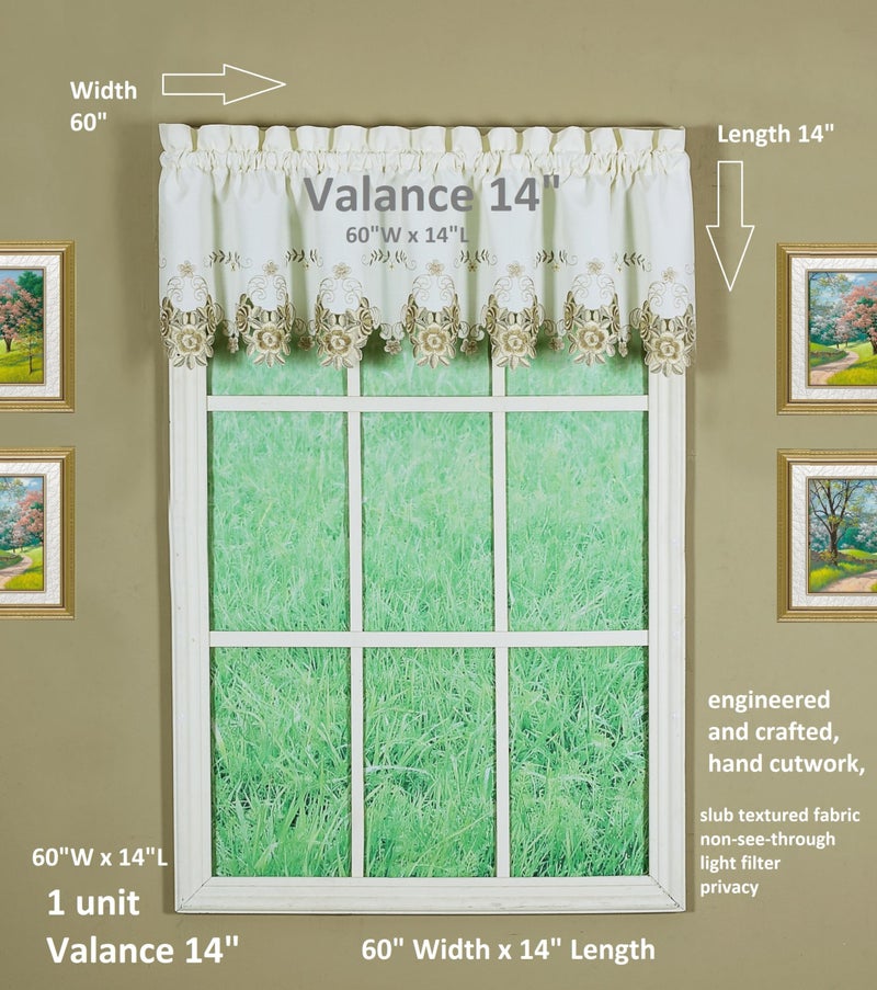 Today's Curtain Verona Reverse Embroidery Valance, 14", Ecru/Antique, 60" W X 14" L - Image 3