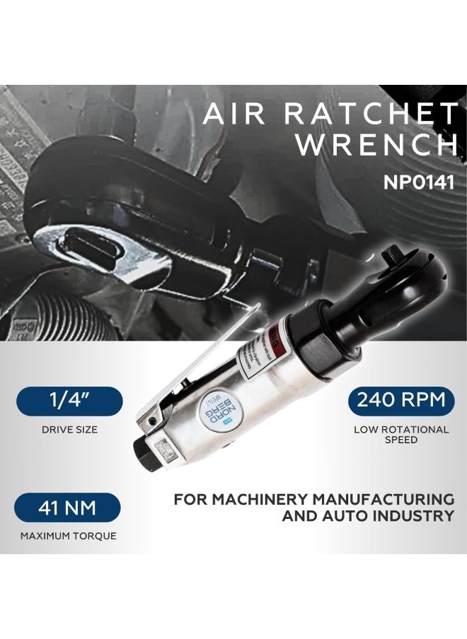 NORDBERG - Air Ratchet Wrench Pneumatic 1/4”  Np0141, 41 Nm, 240 Rpm, For Machinery Manufacturing And Auto Industry, Lightweight, Compact - Image 1