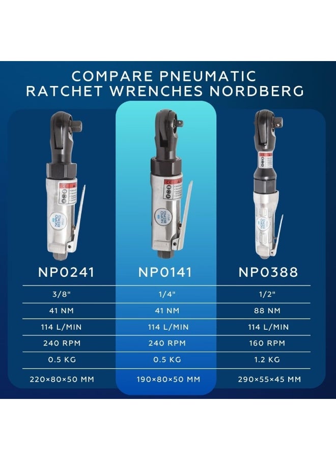 NORDBERG - Air Ratchet Wrench Pneumatic 1/4”  Np0141, 41 Nm, 240 Rpm, For Machinery Manufacturing And Auto Industry, Lightweight, Compact - Image 1