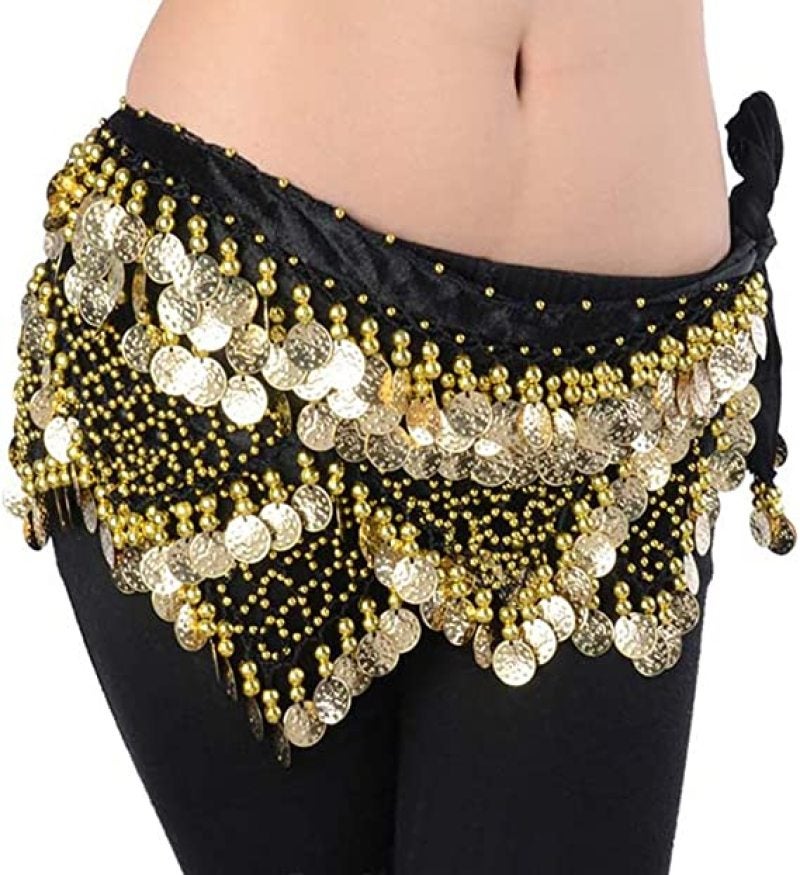 Women's Sweet Bellydance Hip Scarf with Gold Coins Skirts Wrap Noisy black - Image 2