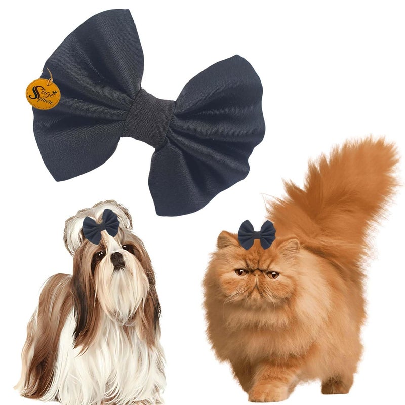 Sage Square Cute Pet Hair Bow Clip | Handmade for Dogs & Cats | Stylish Topknot & Grooming Accessory | Fancy Look for Weddings, Festivals & Celebrations | Great Gift Idea (Black) - Image 1