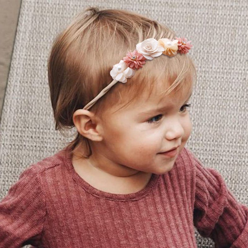 Mealah Baby Girls Flower-Headband Elastic-Nylon Hairbands Floral Crown for Newborn Infant Toddler Pack of 3 - Image 2