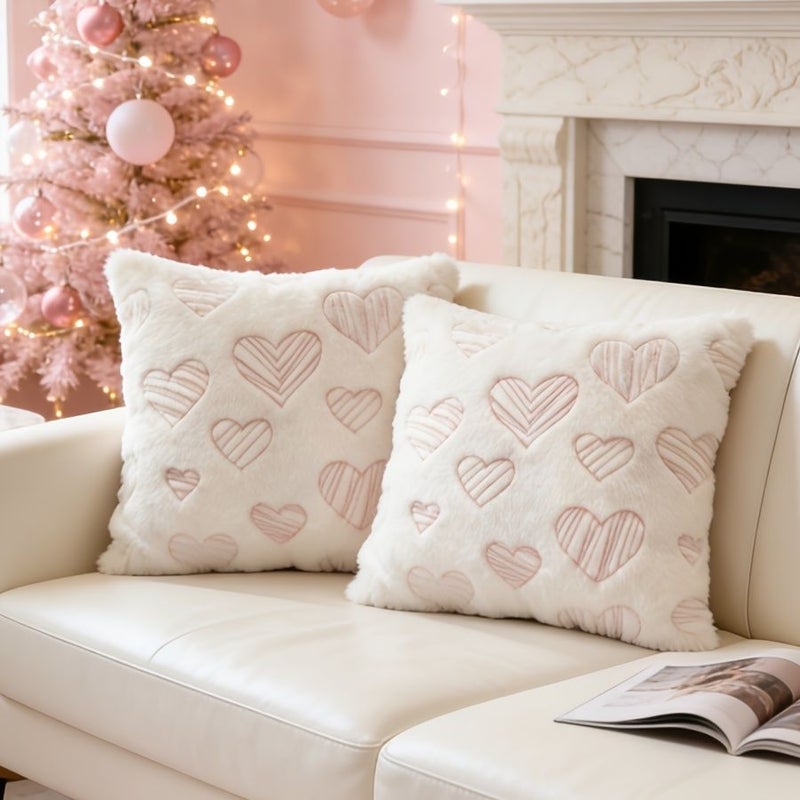 Geometric Line Heart Embroidered 17.7 X 17.7 Inch Pink Cushion Cover Valentine Romantic Gift - Image 5