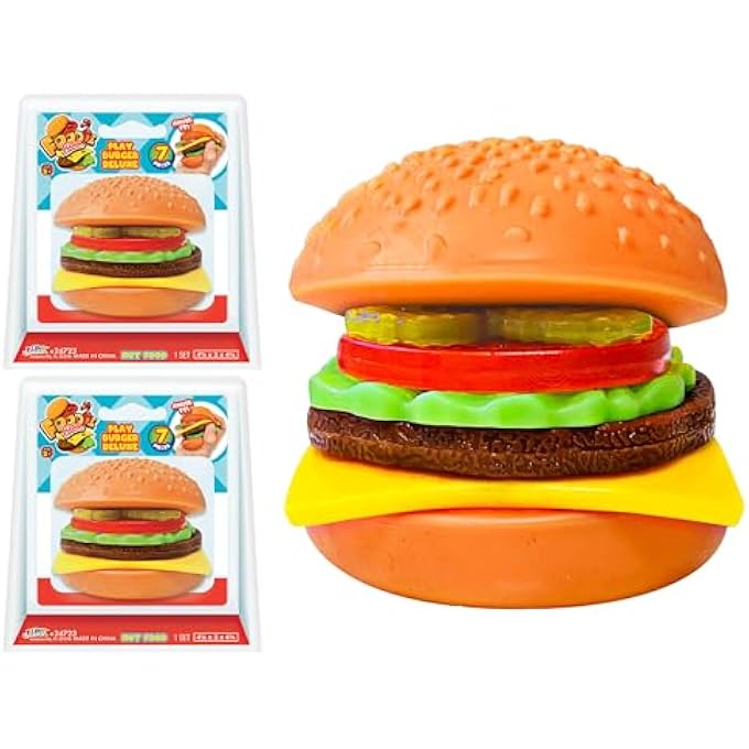 Ja-Ru Foodie Fusion Play Burger Deluxe Squishy Toy (2 Pack) Smushy Make Your own Patty. Squish Grilled Food Toys for Kids, Teen, & Adult. Stretchy Therapy Stress Relief Fidget Party Favor. 6723-2 - Image 1