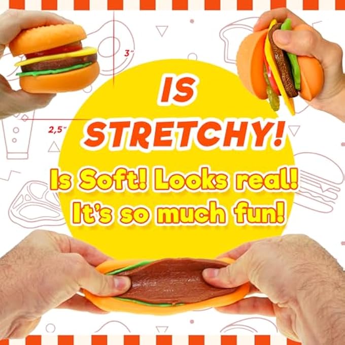 Ja-Ru Foodie Fusion Play Burger Deluxe Squishy Toy (2 Pack) Smushy Make Your own Patty. Squish Grilled Food Toys for Kids, Teen, & Adult. Stretchy Therapy Stress Relief Fidget Party Favor. 6723-2 - Image 5