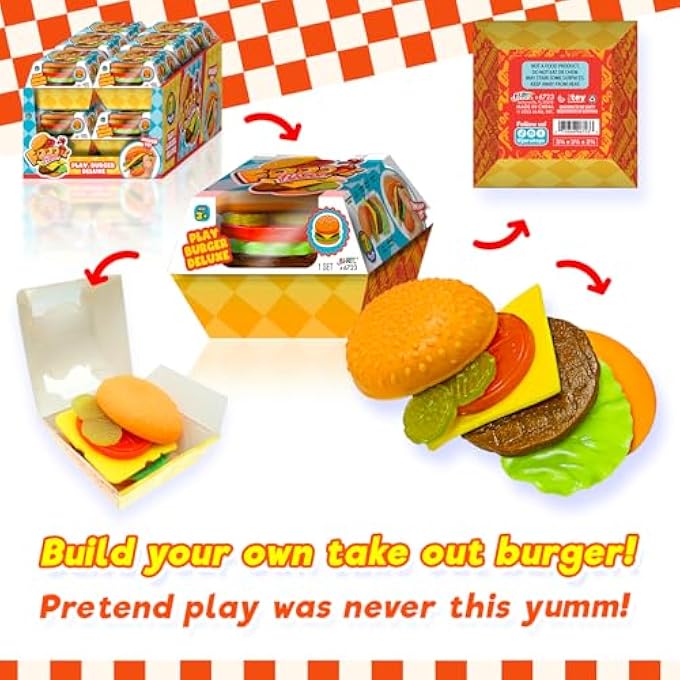 Ja-Ru Foodie Fusion Play Burger Deluxe Squishy Toy (2 Pack) Smushy Make Your own Patty. Squish Grilled Food Toys for Kids, Teen, & Adult. Stretchy Therapy Stress Relief Fidget Party Favor. 6723-2 - Image 4