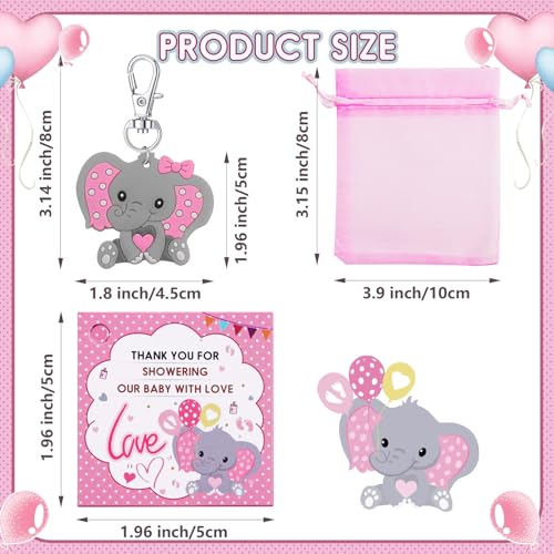 HozHoy 40 Sets Baby Shower Favors for Girls, Guests Gifts Including Elephant Keychains Decorations, Drawstring Bags, Thank You Cards for Baby Shower Party - Image 2