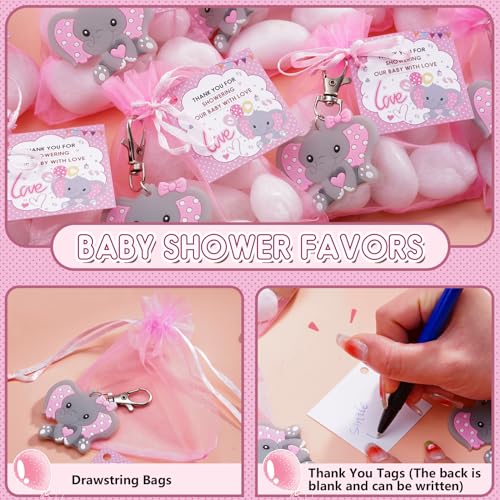 HozHoy 40 Sets Baby Shower Favors for Girls, Guests Gifts Including Elephant Keychains Decorations, Drawstring Bags, Thank You Cards for Baby Shower Party - Image 3