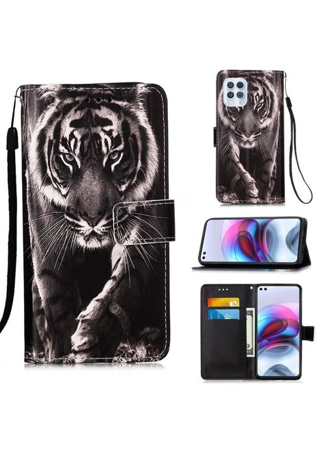 Case Cover For For Motorola Moto G100 / Edge S Colored Drawing Pattern Plain Weave Horizontal Flip Leather Case with Holder & Card Slot & Wallet & Lanyard(Black And White Tiger)