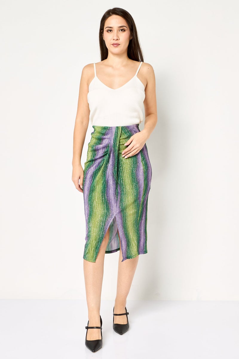 promod Women Metallic Midi Skirt, Multicolor - Image 2