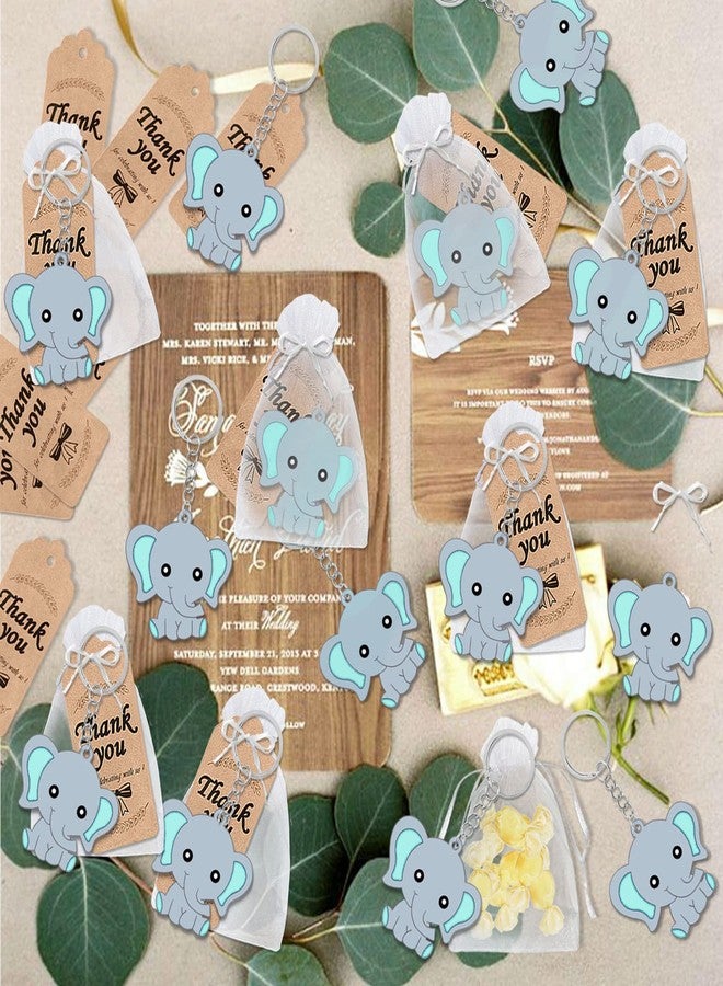 CiciBear مجموعة هدايا حفلات الفيل من سيسي بير، 72 قطعة، تتضمن سلاسل مفاتيح على شكل فيل أزرق صغير، وبطاقات شكر، وأكياس هدايا لحفلات استقبال المولود الجديد للأولاد، وأعياد ميلاد الأطفال، وجوائز الكرنفالات المدرسية. - Image 5