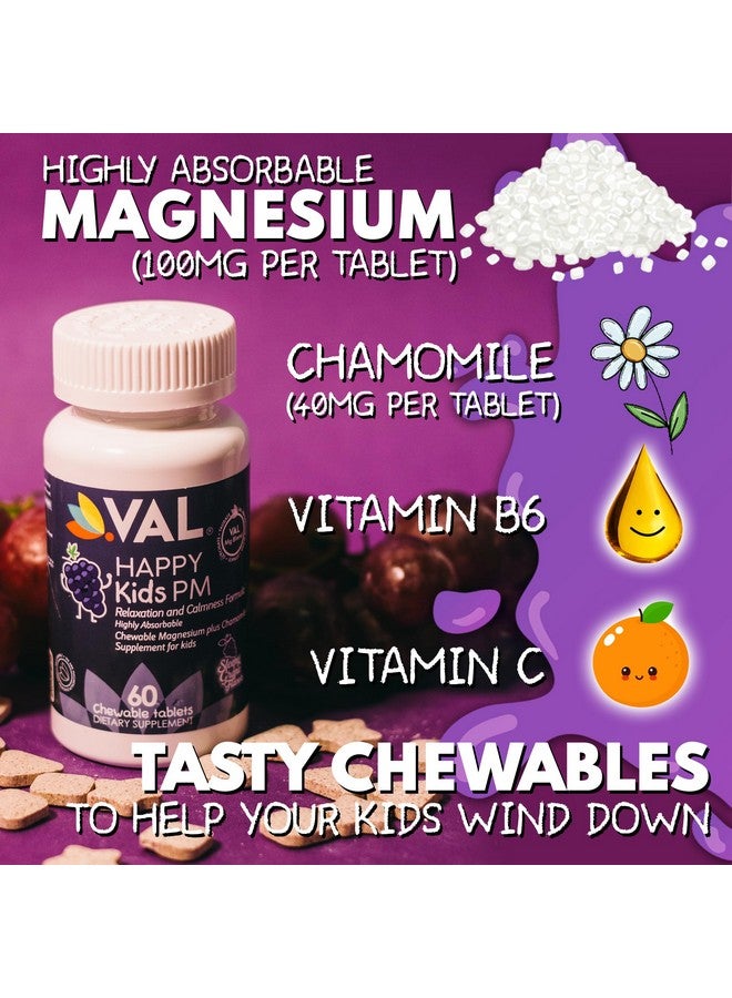 فال أقراص فال ماغنسيوم المهدئة الخالية من السكر للأطفال، قابلة للمضغ مساءً | جليسينات المغنيسيوم، سترات، وتورات | بابونج وفيتامينات ب6 و ج | دعم وقت النوم | غير معدل وراثيًا | بنكهة العنب | 60 قرصًا - Image 3