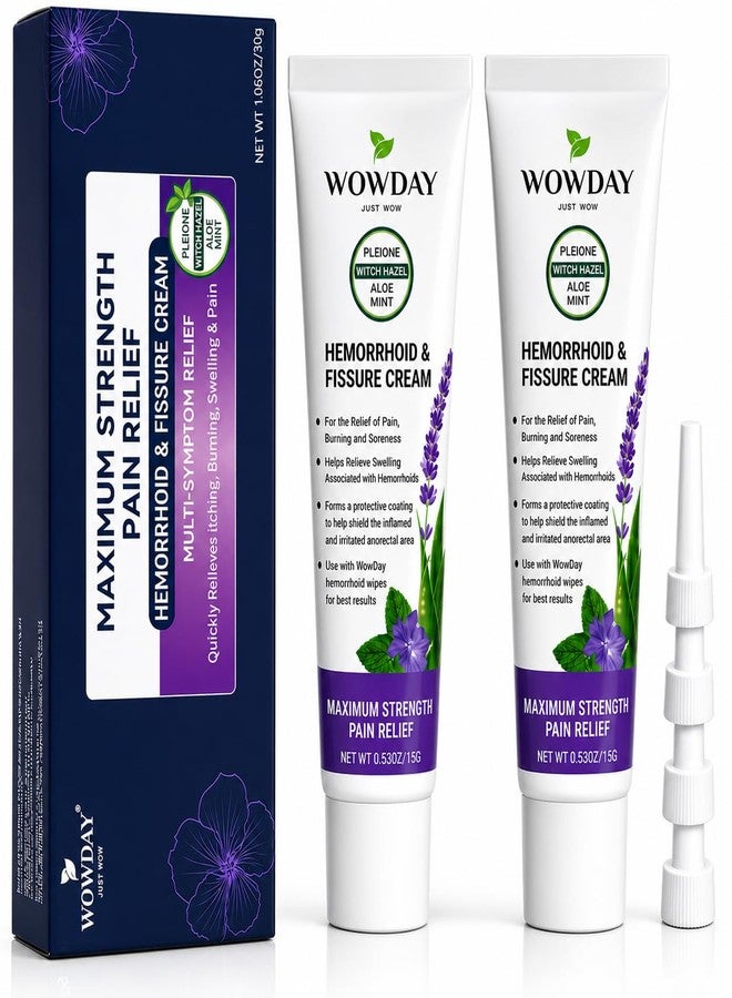 WowDay Hemorrhoid Cream with Witch Hazel - Maximum Strength Hemorrhoids and Anal Fissure Cream - External and Internal Hemorrhoid Treatment for Burn Pain Relief and Anal Itch Ointment - Image 1