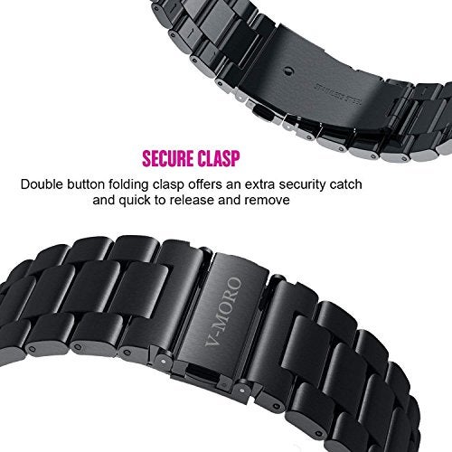V-MORO Compatible with Samsung Gear S3 Frontier Bands/Galaxy Watch 3 45mm/Galaxy Watch 46mm(2019),22mm Solid Stainless Steel Metal Business Bracelet Strap Black(Not for galaxy watch 4 classic 46mm) - Image 4