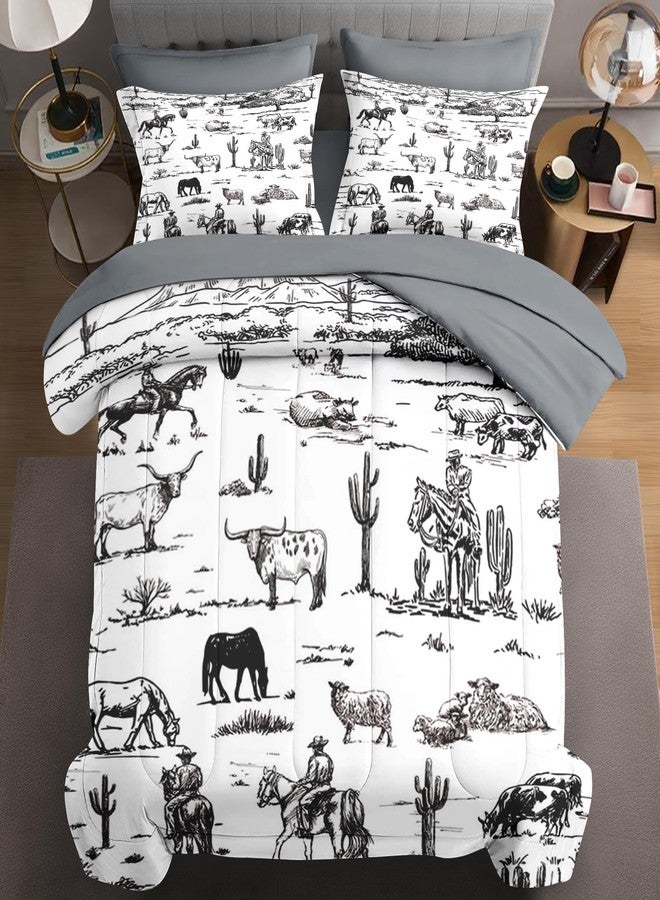 WeCozy Queen Size Comforter Set with Pillowcase & Sham, Cowboy Cow Farm 7 Pcs Bedding for Kids and Adults, Horse Vintage Western Bed in a Bag with Flat Fitted Sheet - Image 1