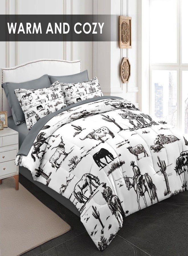 WeCozy Queen Size Comforter Set with Pillowcase & Sham, Cowboy Cow Farm 7 Pcs Bedding for Kids and Adults, Horse Vintage Western Bed in a Bag with Flat Fitted Sheet - Image 4