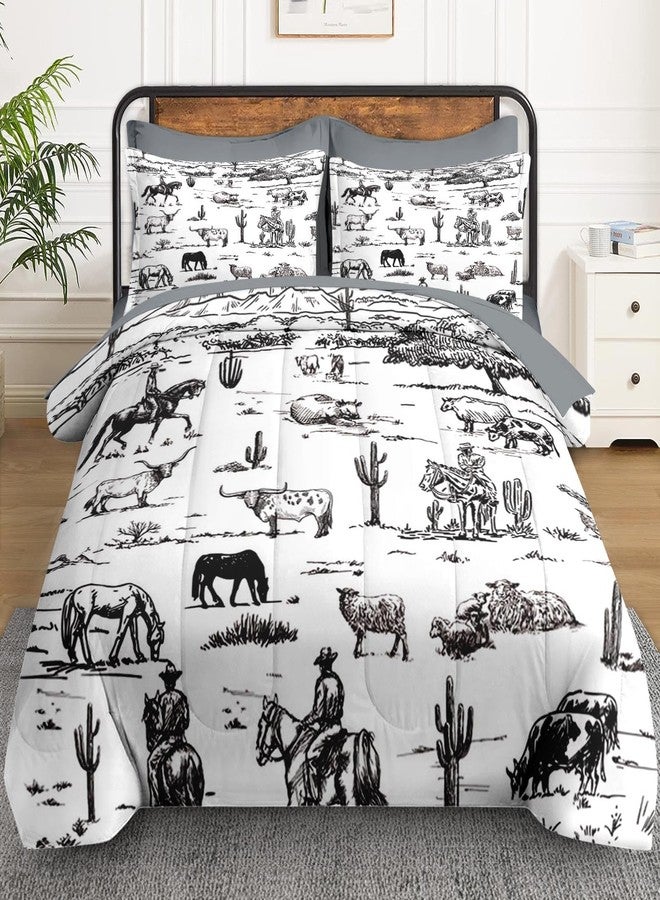 WeCozy Queen Size Comforter Set with Pillowcase & Sham, Cowboy Cow Farm 7 Pcs Bedding for Kids and Adults, Horse Vintage Western Bed in a Bag with Flat Fitted Sheet - Image 2