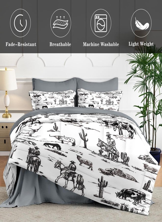 WeCozy Queen Size Comforter Set with Pillowcase & Sham, Cowboy Cow Farm 7 Pcs Bedding for Kids and Adults, Horse Vintage Western Bed in a Bag with Flat Fitted Sheet - Image 5