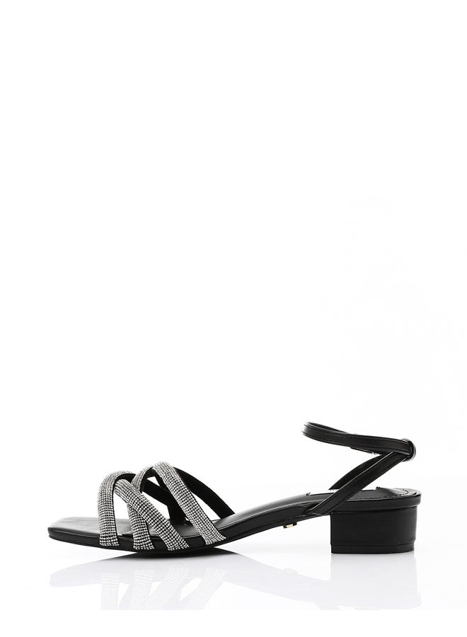 DejaVu Black Mid Heel Strassy Sandals  - Image 3