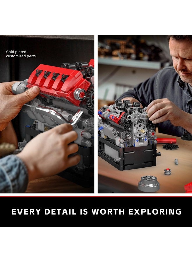 Mould King 10204 V8 Engine Model That Works - Build Your Own V8 Engine Toy, 8-Cylinder Petrol Car Engine Replica Model Building Kit for Adult (750 PCS) - Image 4