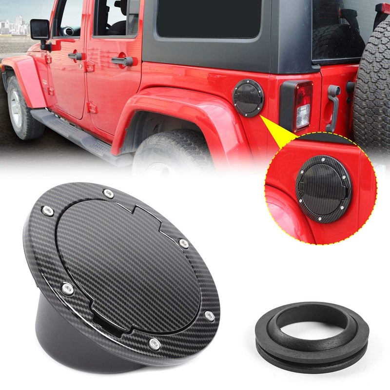 JeCar Fuel Door Cover Aluminum Alloy Gas Cap Cover Exterior Accessories for 20072018 Jeep Wrangler JK Unlimited Carbon Fiber Texture