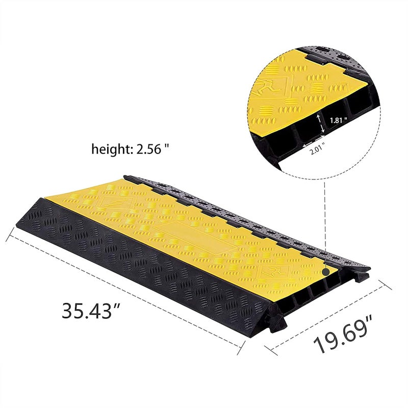 F COME 1 Pack Rubber Cable Ramp Hose Cable Protector Ramp 4 Channel 22000Lbs Load Capacity Traffic Speed Bump Wires Power Lines Extension Cord Cover for Indoor Outdoor - Image 2