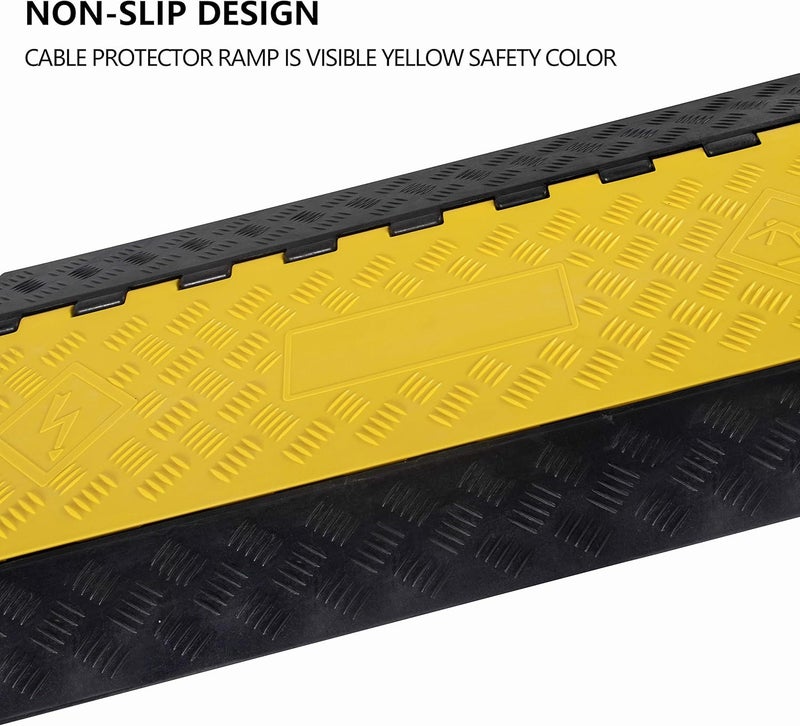 F COME 1 Pack Rubber Cable Ramp Hose Cable Protector Ramp 4 Channel 22000Lbs Load Capacity Traffic Speed Bump Wires Power Lines Extension Cord Cover for Indoor Outdoor - Image 5