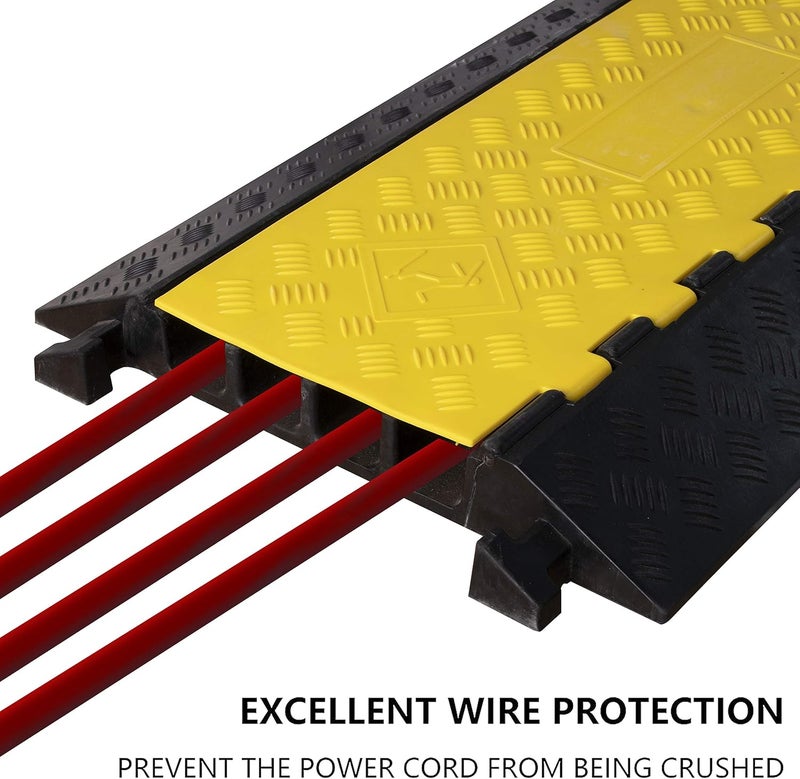 F COME 1 Pack Rubber Cable Ramp Hose Cable Protector Ramp 4 Channel 22000Lbs Load Capacity Traffic Speed Bump Wires Power Lines Extension Cord Cover for Indoor Outdoor - Image 3