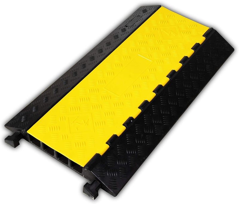 F COME 1 Pack Rubber Cable Ramp Hose Cable Protector Ramp 4 Channel 22000Lbs Load Capacity Traffic Speed Bump Wires Power Lines Extension Cord Cover for Indoor Outdoor - Image 1