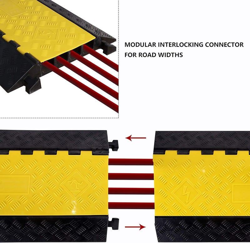 F COME 1 Pack Rubber Cable Ramp Hose Cable Protector Ramp 4 Channel 22000Lbs Load Capacity Traffic Speed Bump Wires Power Lines Extension Cord Cover for Indoor Outdoor - Image 4