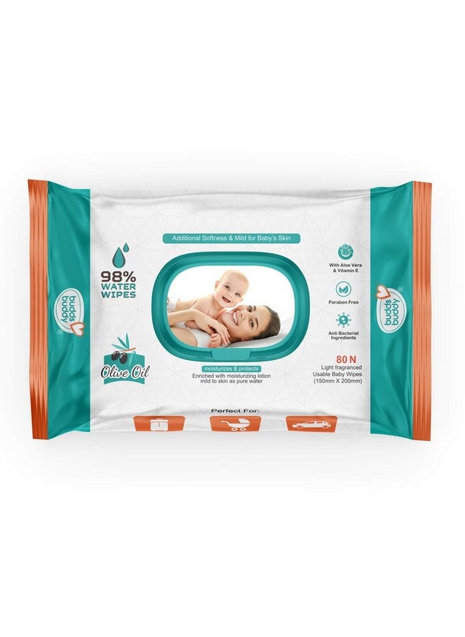BuddsBuddy Olive Oil Based Natural Wipes With Lid For Babies With The Goodness Of Aloe Vera & Olive Oil | Moisturizing Wipes For Baby Skin | Antibacterial Baby Wipes |480 Pieces| Combo Of 6 X 80 Pieces  - Image 2
