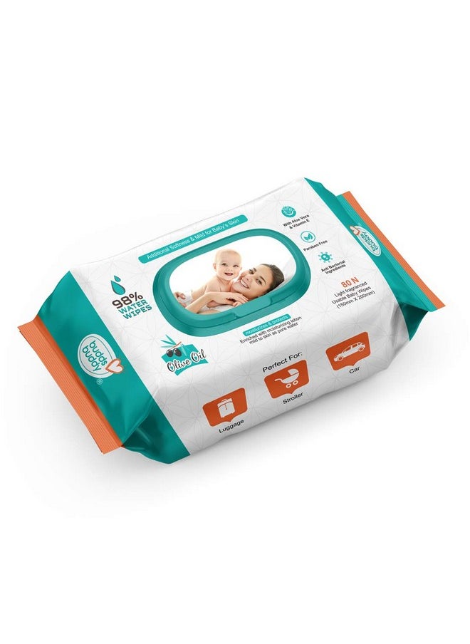 BuddsBuddy Olive Oil Based Natural Wipes With Lid For Babies With The Goodness Of Aloe Vera & Olive Oil | Moisturizing Wipes For Baby Skin | Antibacterial Baby Wipes |480 Pieces| Combo Of 6 X 80 Pieces  - Image 3