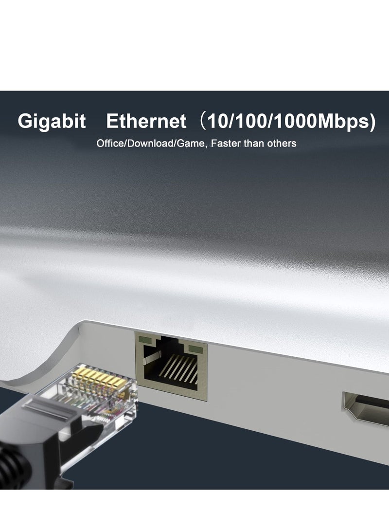 Excefore قاعدة شحن USB C 13 في 1، قاعدة شحن USB C للكمبيوتر المحمول، قاعدة شحن 13 في 1، شاشة مزدوجة، VGA، USB C 3.1، USB A 3.0، شحن PD، فتحة SD وTF، لجهاز MacBook - Image 4